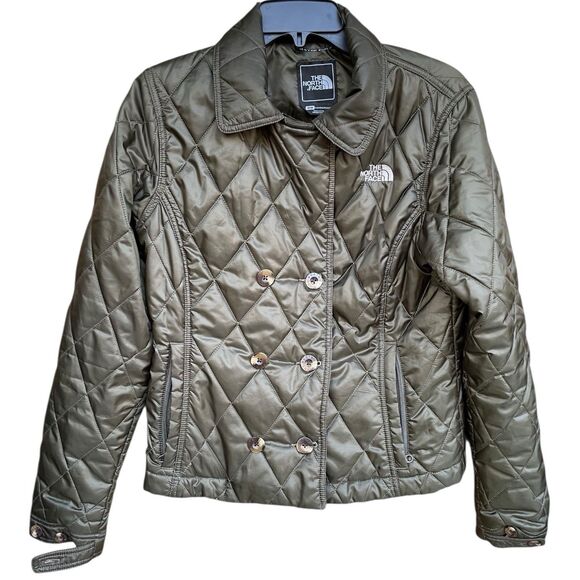 The North Face PrimaLoft Olive Army Green  Quilted Short Puffer Jacket Women’s M - Picture 2 of 16